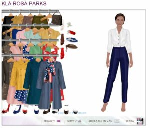 Skärmklipp från spelet "Klä Rosa Parks"