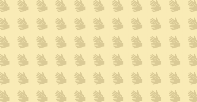 Två illustrerade händer som utgör symbolen för teckenspråk