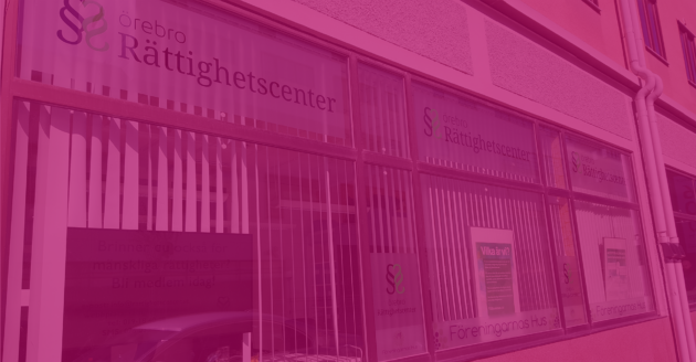 skyltfönster rosa Örebro Rättighetscenters skyltfönster